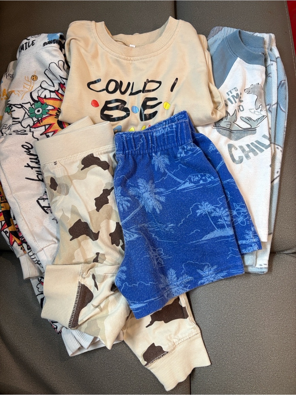 Mixed Tops and Pants Set - Blue, Tan, Cream, White